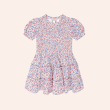 Hux - Vintage Floral Puff Sleeve Shirred Dress