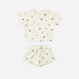 Quincy Mae - Waffle Tee + Short Set - Confetti Hearts