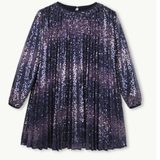 Billie Blush - Long Sleeve Pleated Sequin Dress - Navy
