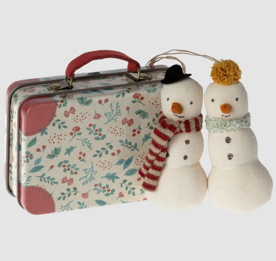 Maileg - Snowman Ornaments & Metal Suitcase