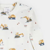 Petit Lem - Diggers Print on Off-White Infant PJ Set