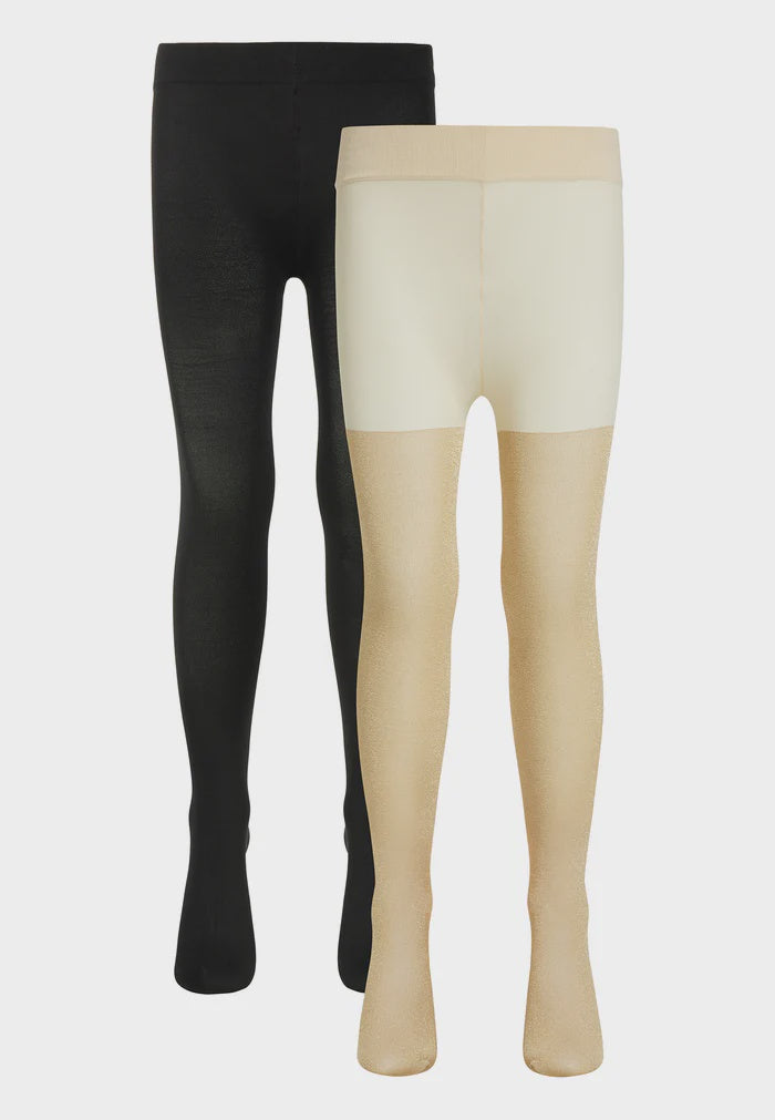 The New - 2 Pack Glitter/Solid Tights - Gold Glitter