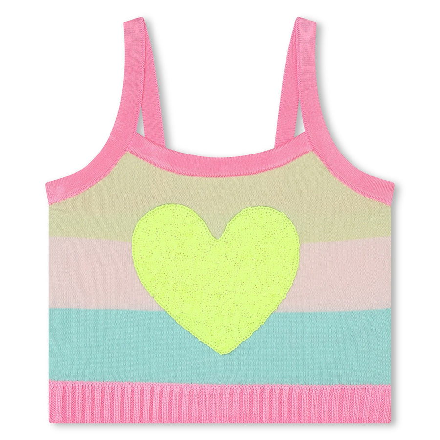 Billie Blush - Striped Knit Tank Top With Sequin Heart
