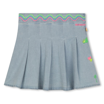 Billie Blush - Pleated Denim Skirt With Rickpack Embroidery