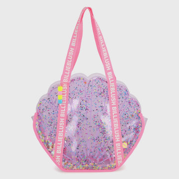 Billie Blush - Shell Shaped Clear Tote w Moving Sequins - Lilac