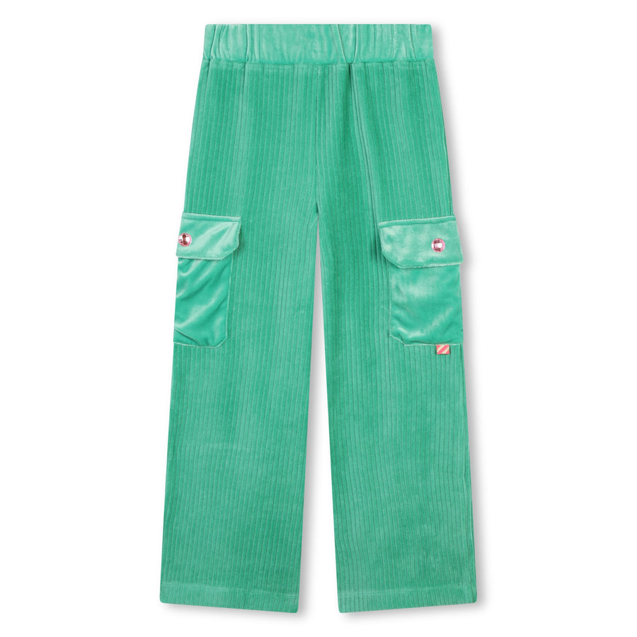 Billie Blush - Velvet Cargo Trousers with Studded Pockets - Green