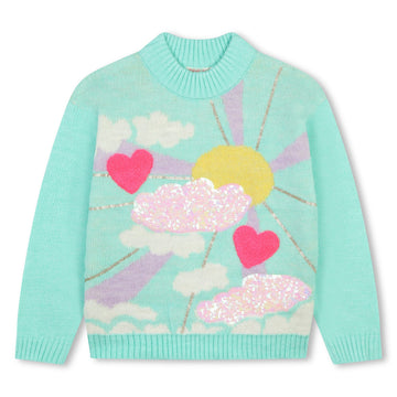 Billie Blush - Knit Sweater with Sunshine Graphic - Green