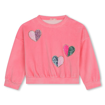 Billie Blush - Velvet Sweater with Sequin Hearts - Pink