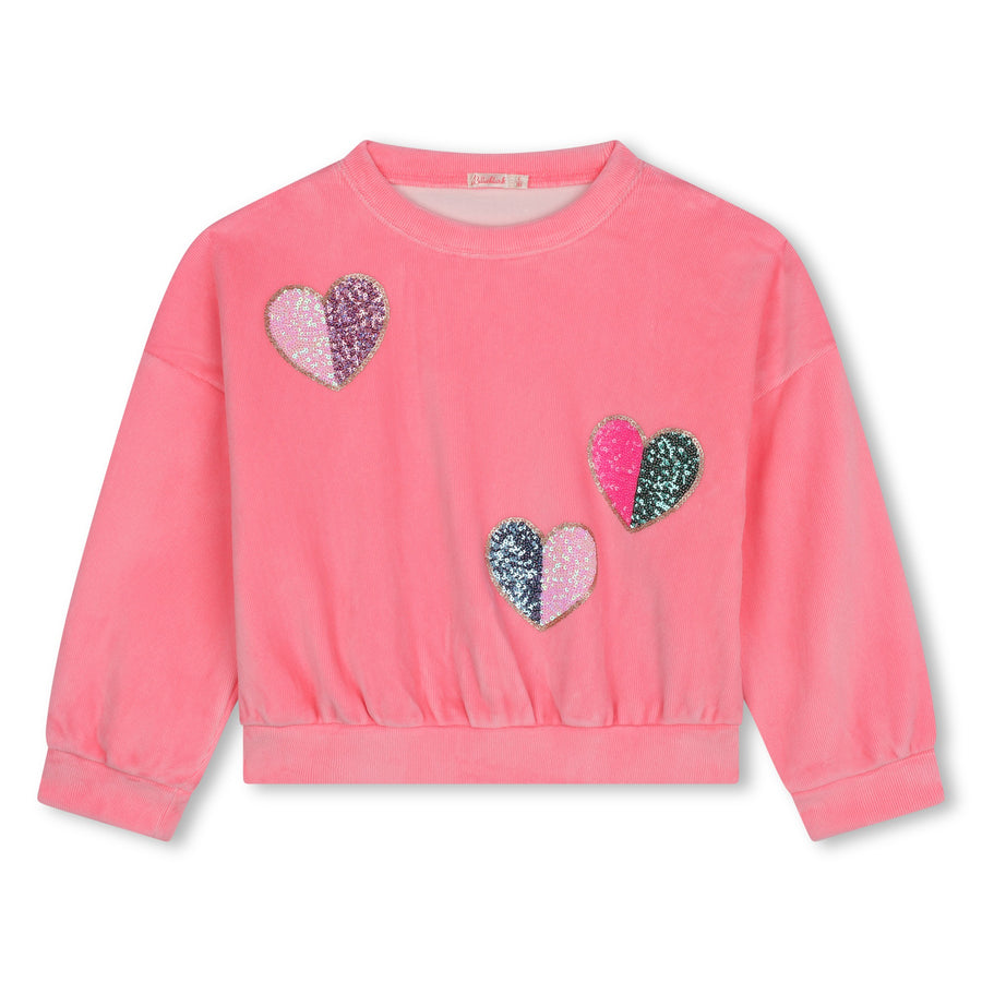 Billie Blush - Velvet Sweater with Sequin Hearts - Pink