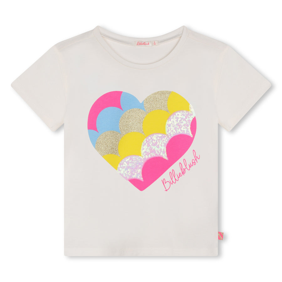 Billie Blush - Short Sleeve T shirt - White & Heart Graphic