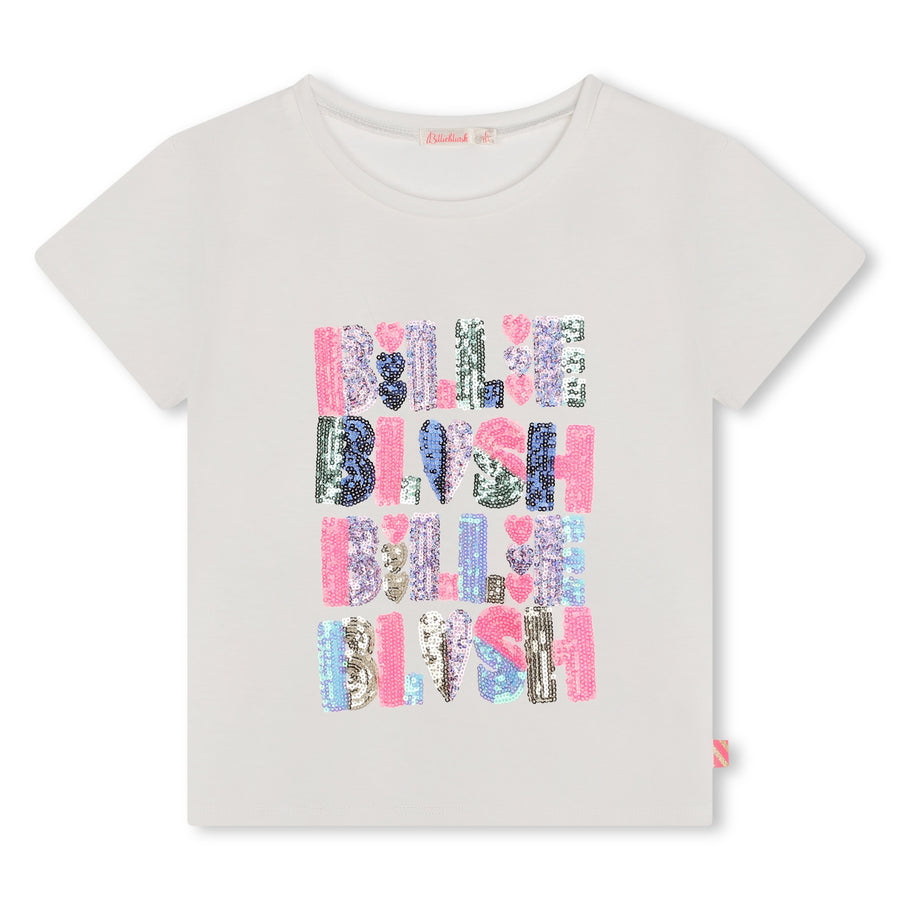 Billie Blush - Short Sleeve T shirt - White Sequin Logo