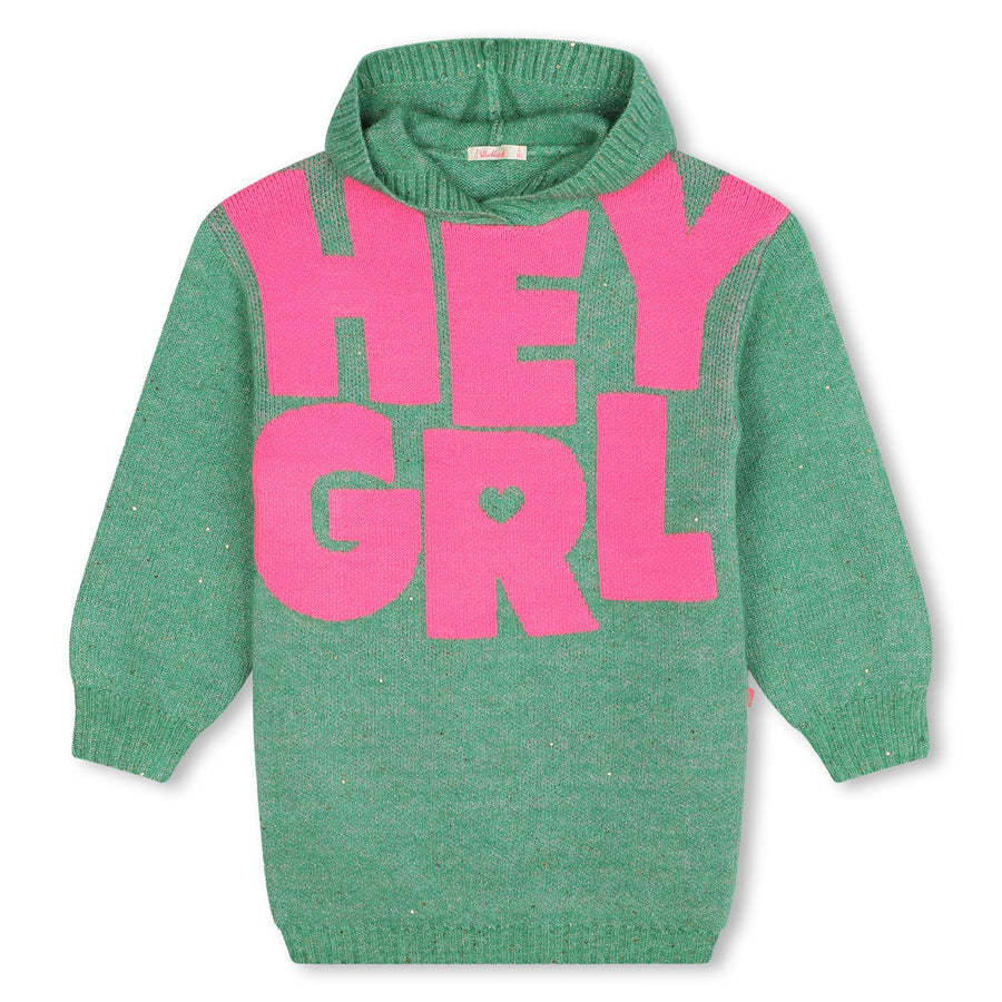 Billie Blush - Hooded Knit Glitter Dress - Green Hey Grl