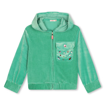 Billie Blush - Zip Up Velvet Sweatshirt with Studded Pocket - Green