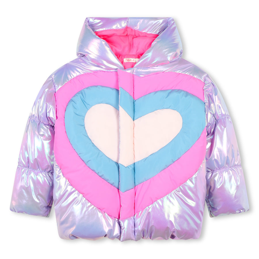 Billie Blush - Shiny Quilted Heart Puffer Jacket - Lilac