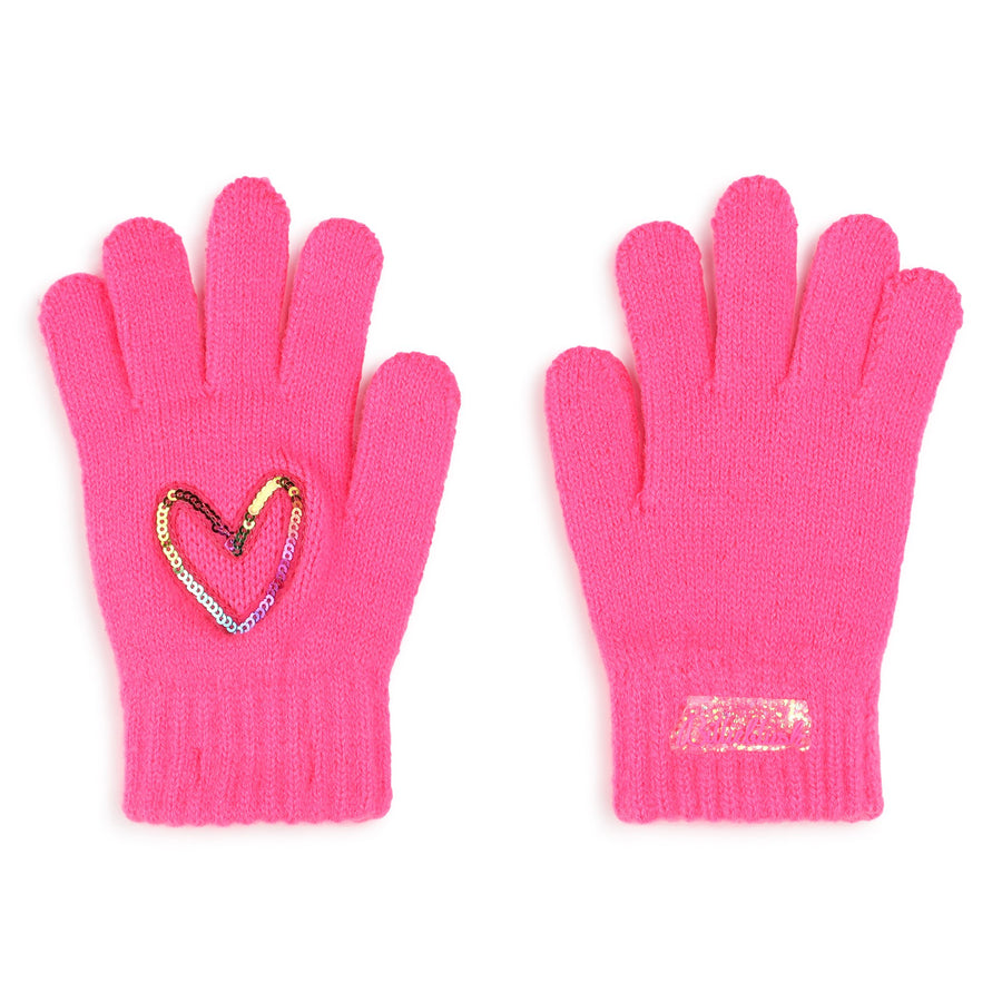 Billie Blush - Gloves with Sequin Heart - Hot Pink