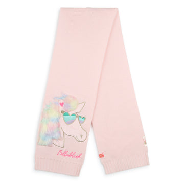 Billie Blush - Knit Scarf with Unicorn & Logo - Baby Pink