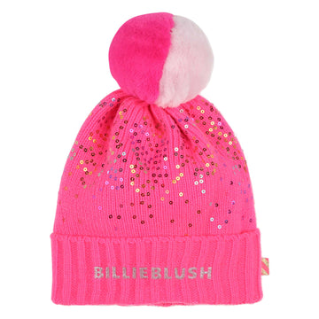 Billie Blush - Logo Beanie with Pom Pom & Sequin - Hot Pink