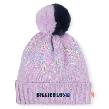 Billie Blush - Logo Beanie with Pom Pom & Sequin - Lilac