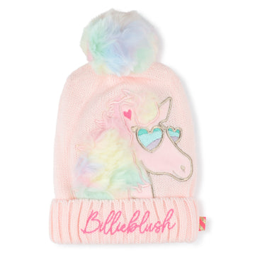 Billie Blush - Beanie With Pom Pom & Unicorn - Baby Pink