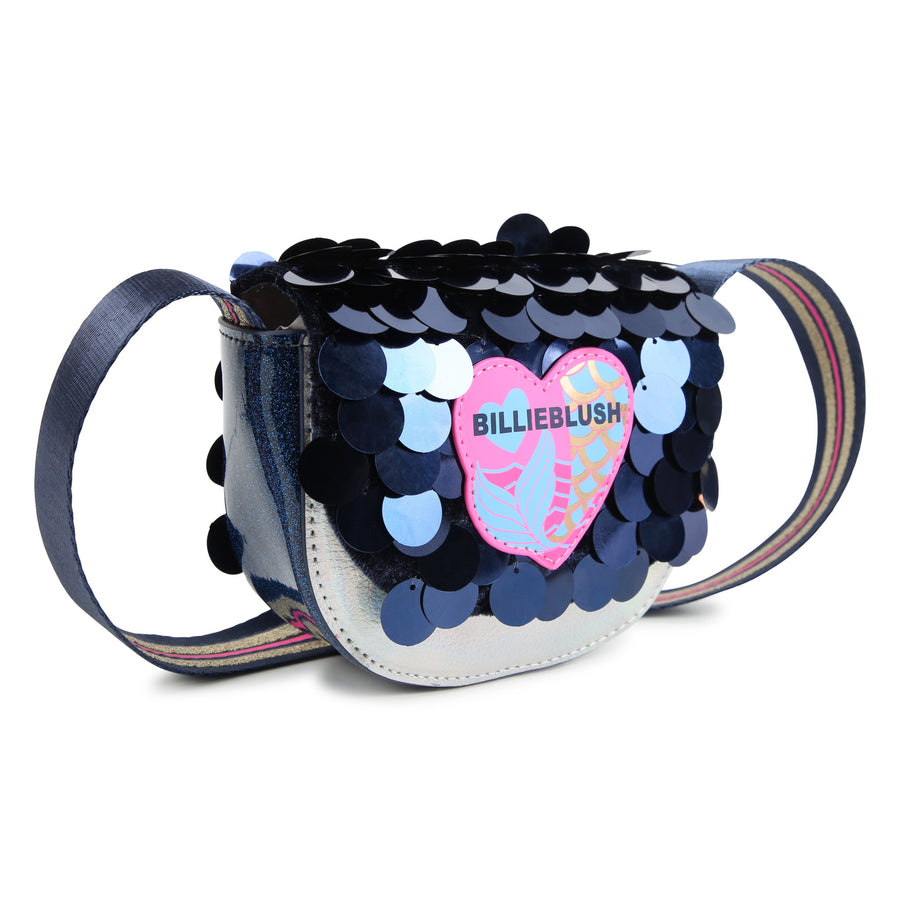 Billie Blush - Iridescent Handbag with Big Sequins & Mermaid Badge - Indigo