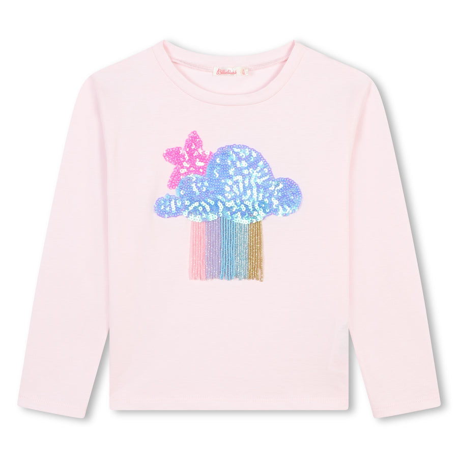 Billie Blush - Long Sleeve T shirt with Cloud Graphic - Baby Pink