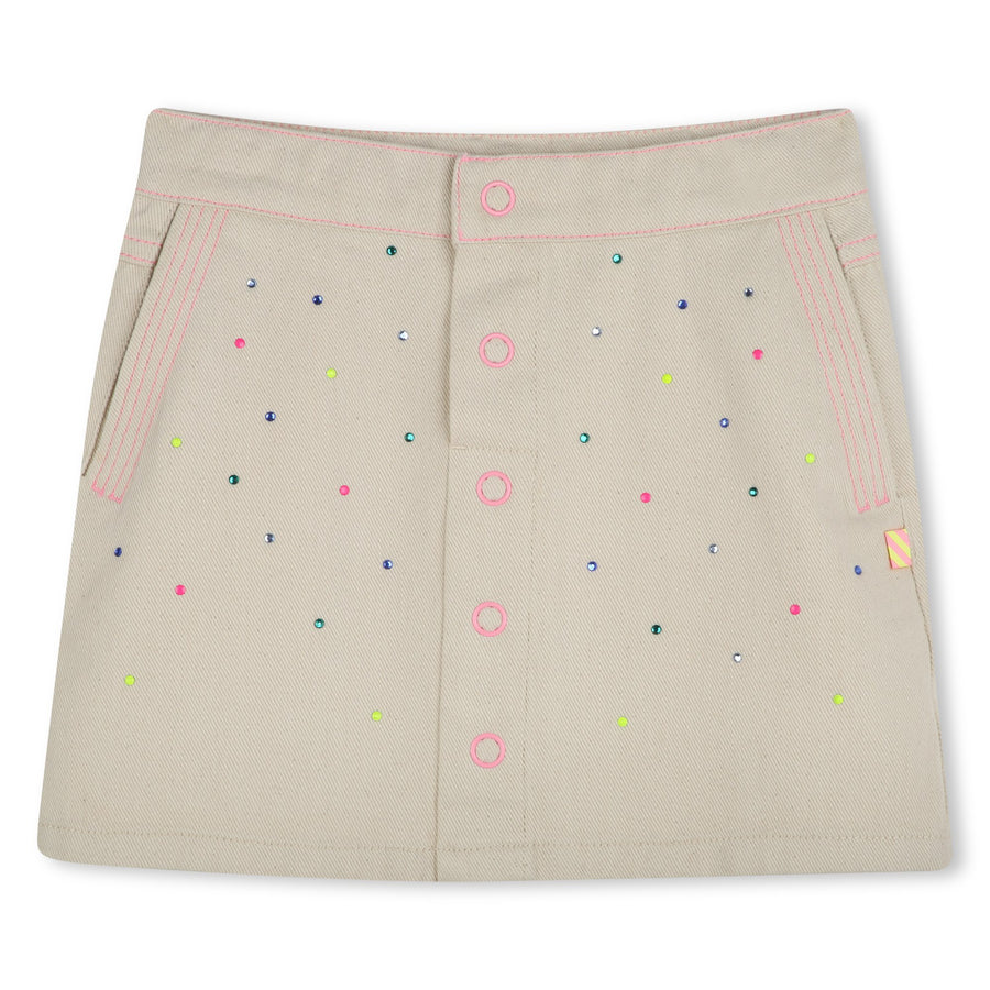 Billie Blush - Button Front Rainbow Stud Skirt - Sand