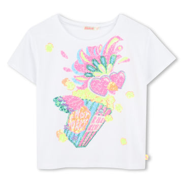 Billie Blush - Sequin Popcorn Bird T-Shirt - White