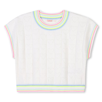 Billie Blush - Knit Heart Short Sleeve Sweater - White