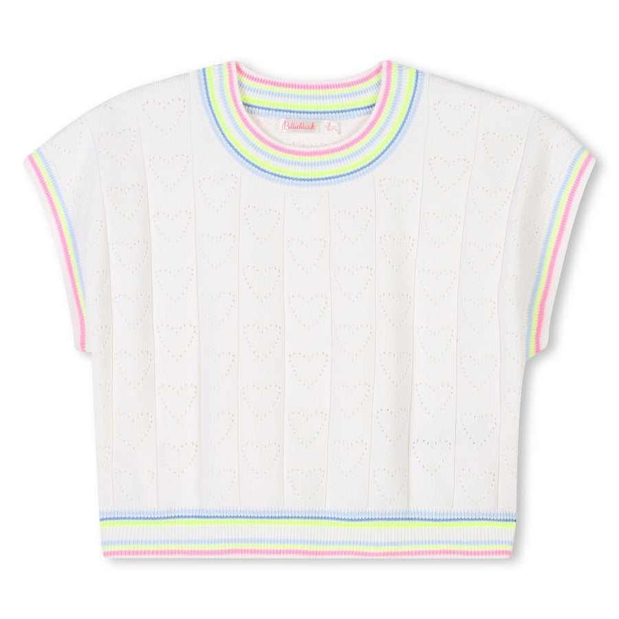 Billie Blush - Knit Heart Short Sleeve Sweater - White