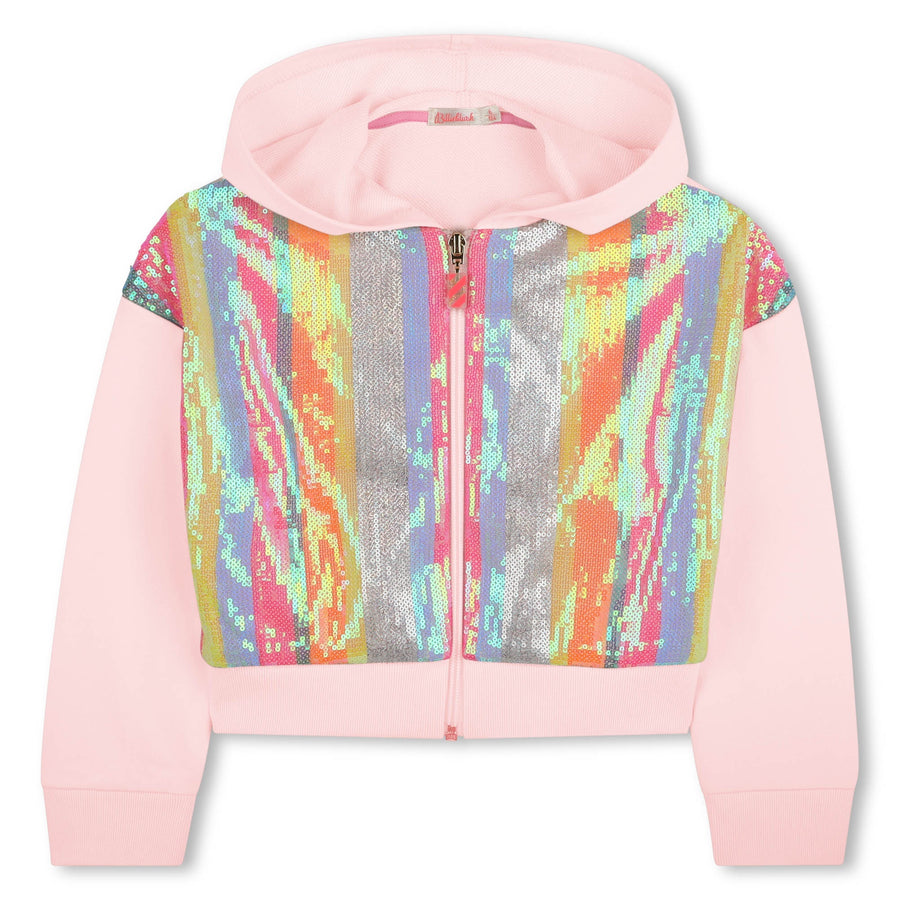 Billie Blush - Rainbow Sequin Zip Up Sweater - Pale Pink