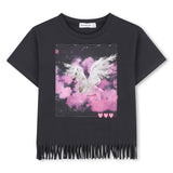 Billieblush - Tween Girl Fringe Graphic Short Sleeve - Dark Grey