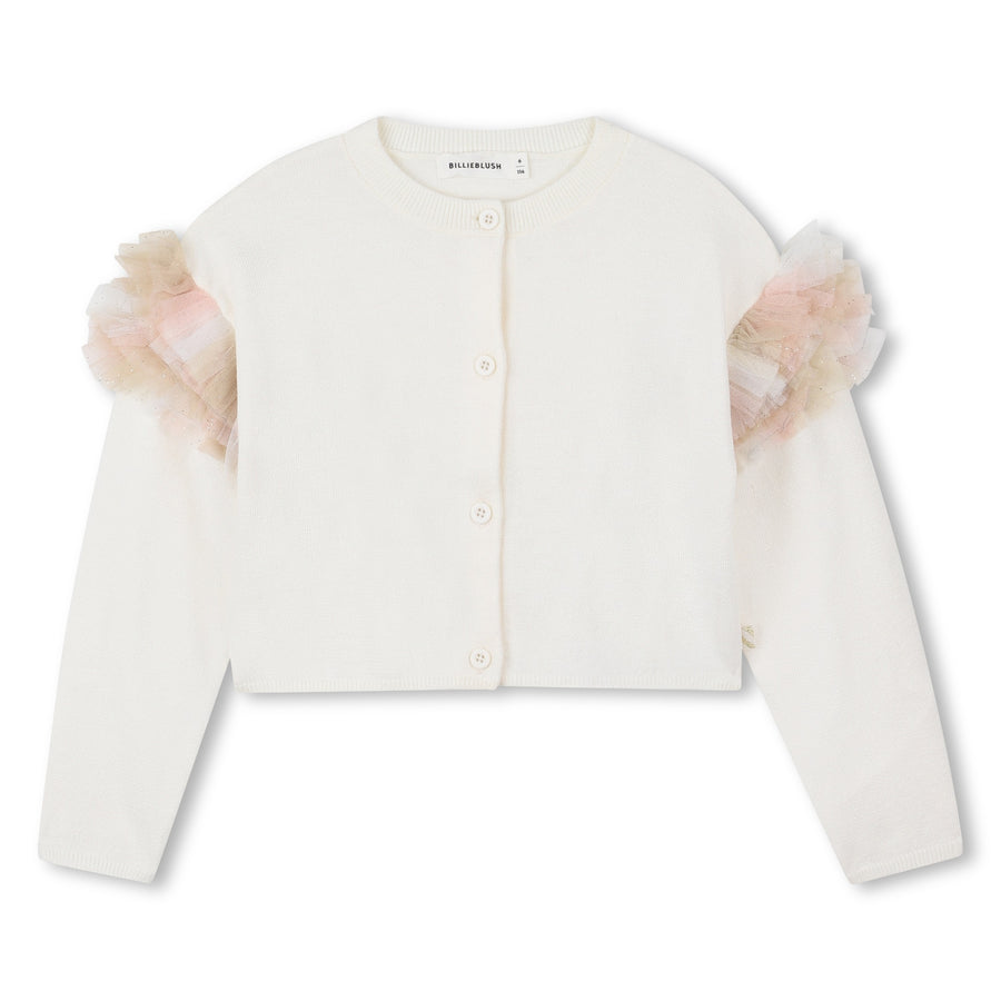 Billieblush - Girls Ruffle Shoulder Knitted Cardigan - Ivory