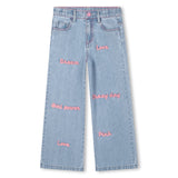 Billieblush - Girls Denim Pants  Embroidered Words - Double Stone Bleach