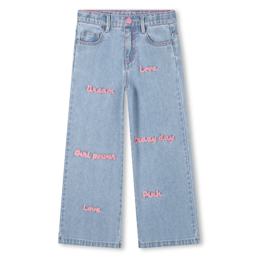 Billieblush - Girls Denim Pants  Embroidered Words - Double Stone Bleach