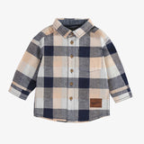 Souris Mini - Plaid Long Sleeve Linen Cotton Shirt - Navy Orange