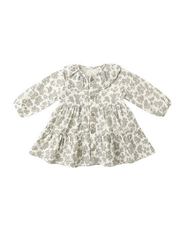Quincy Mae - Ruffle Collar Button Dress - Green Floral