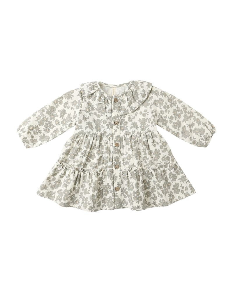 Quincy Mae - Ruffle Collar Button Dress - Green Floral