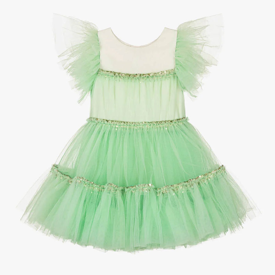 Billie Blush - Flounced Mesh Dress with Sequins - Spring Green