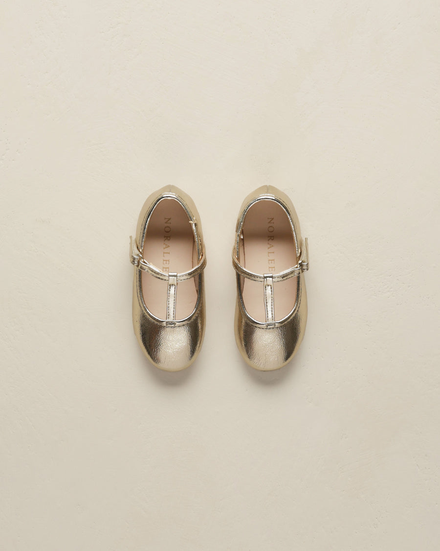 Noralee - T-Strap Ballet Flats - Gold Metallic