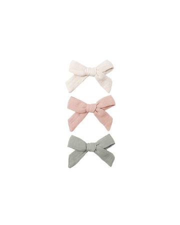 Quincy Mae - Bow W. Clip, Set of 3 - Natural, Fen, Rose