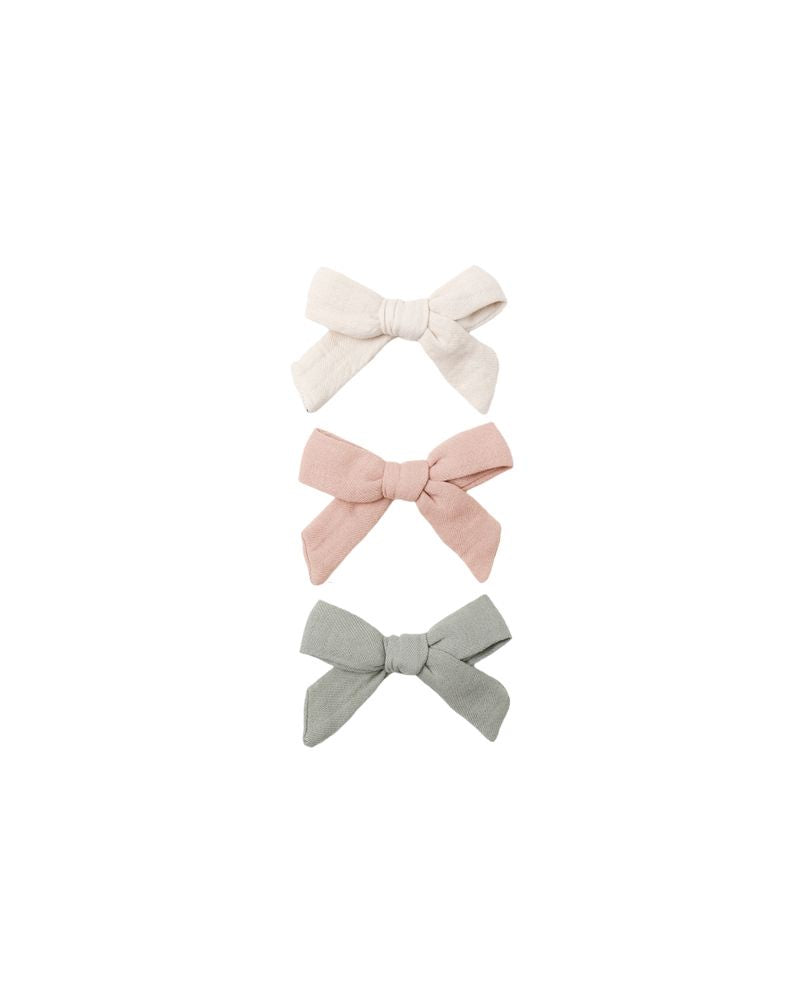 Quincy Mae - Bow W. Clip, Set of 3 - Natural, Fen, Rose