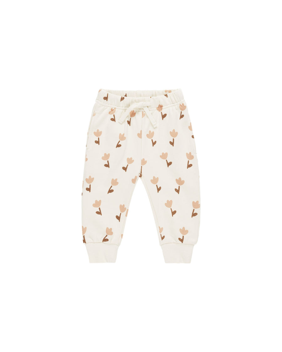 Quincy Mae - Relaxed Fleece Sweatpant - Ivory Tulips