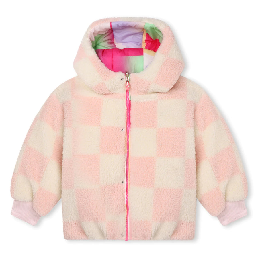 Billieblush Reversible Hooded Sherpa Coat Multicolor Pink Checke Honor