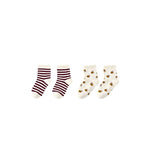 Rylee & Cru - Jacquard Socks, 2-pack - Burgundy Stripe, Apple