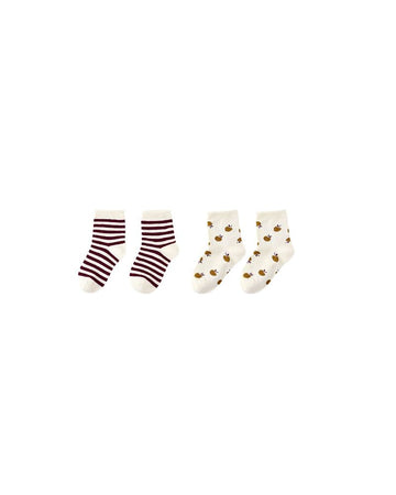 Rylee & Cru - Jacquard Socks, 2-pack - Burgundy Stripe, Apple