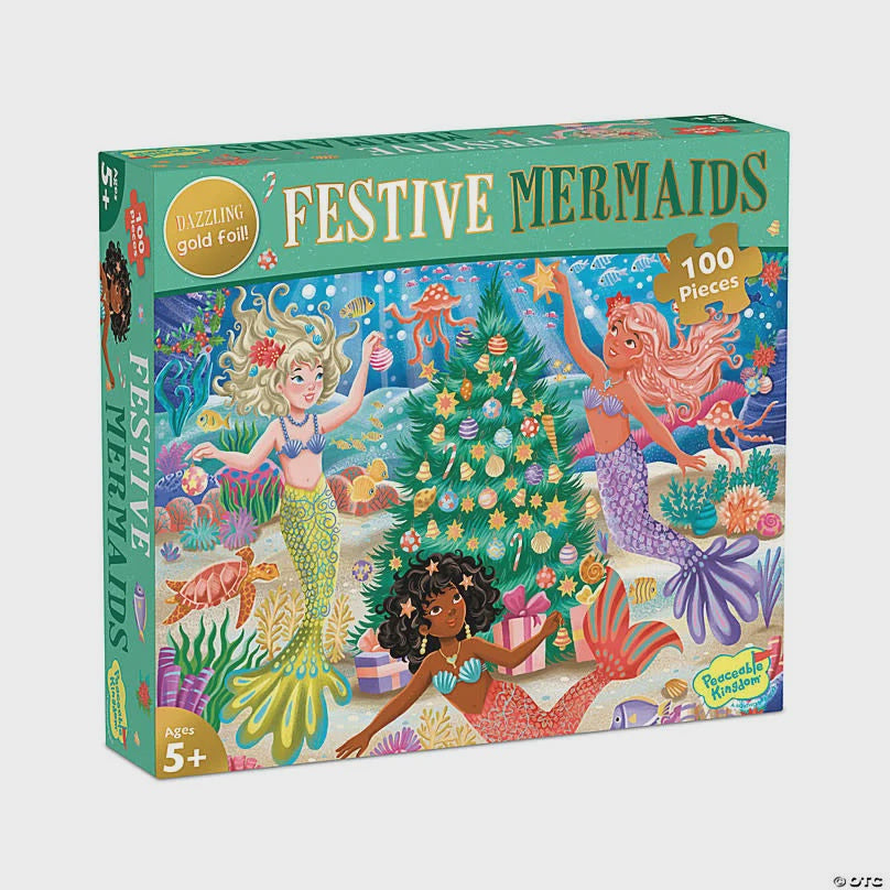 Peaceable Kingdom - Holiday Mermaids Puzzle - 100 pc