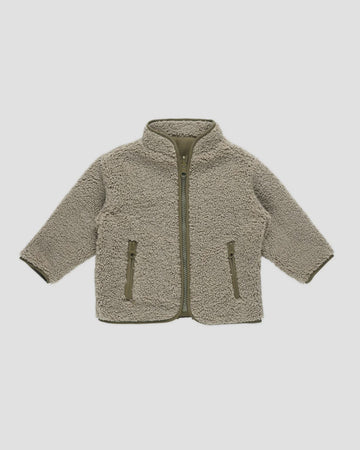 Quincy Mae - Reversible Shearling Zip Jacket - Olive