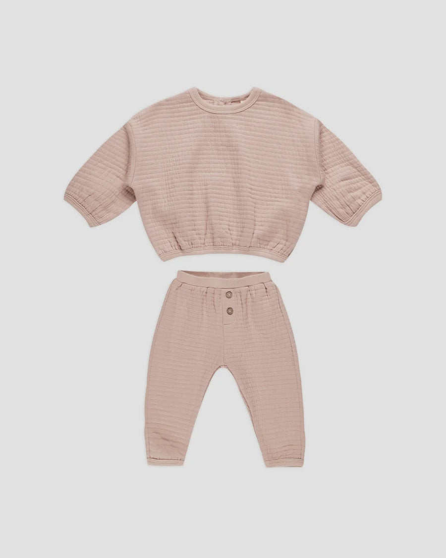 Quincy Mae - Textured Sweat Set - Blush