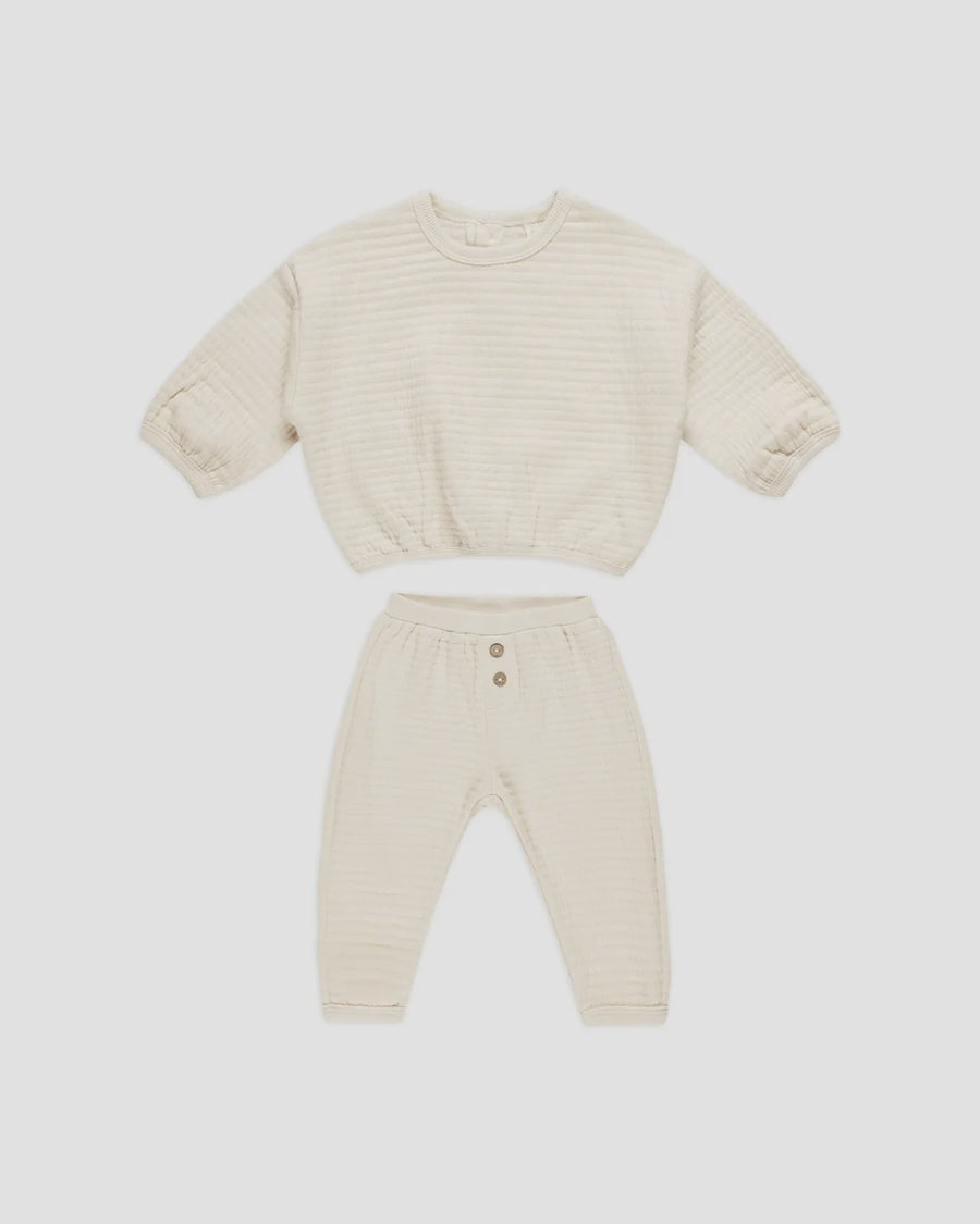 Quincy Mae - Textured Sweat Set - Natural