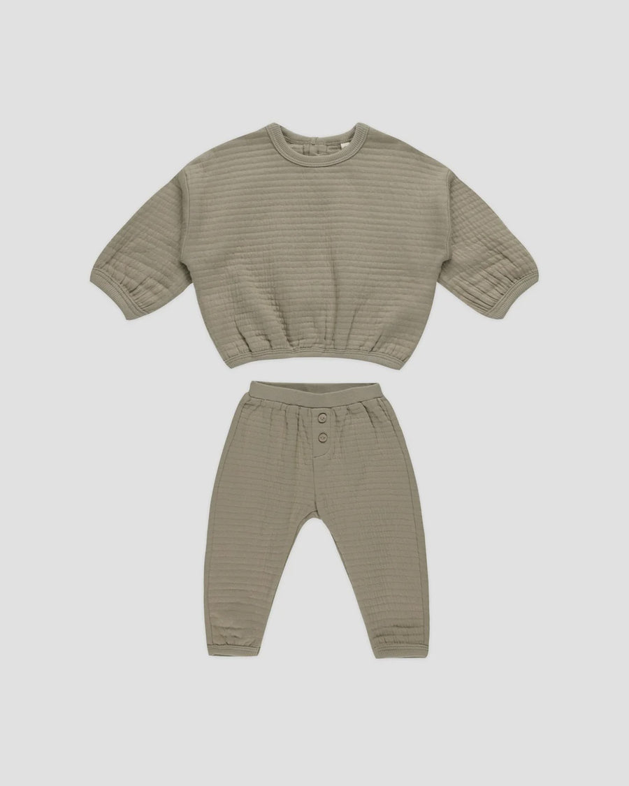 Quincy Mae - Textured Sweat Set - Olive